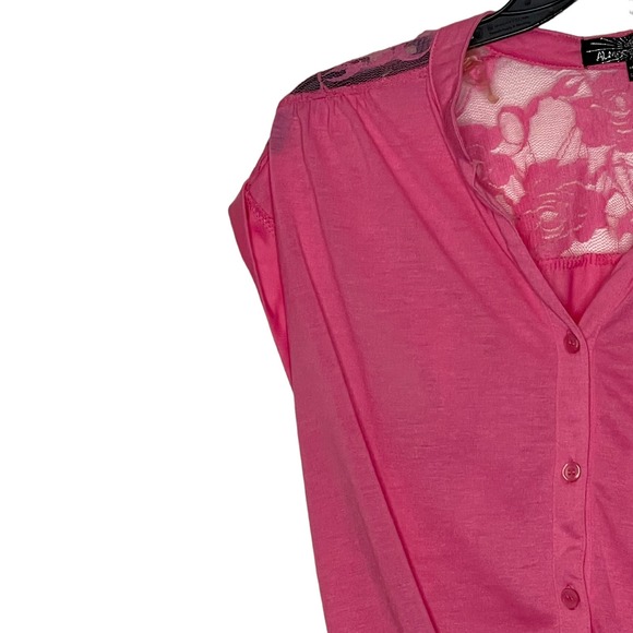 Almost Famous Button Up Top Size Large Pink With Lace Womens Sleeveless - Picture 4 of 8